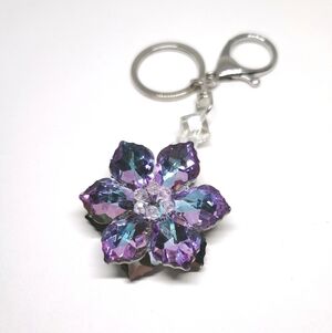 Purple and Blue Crystal Flower Keychain
